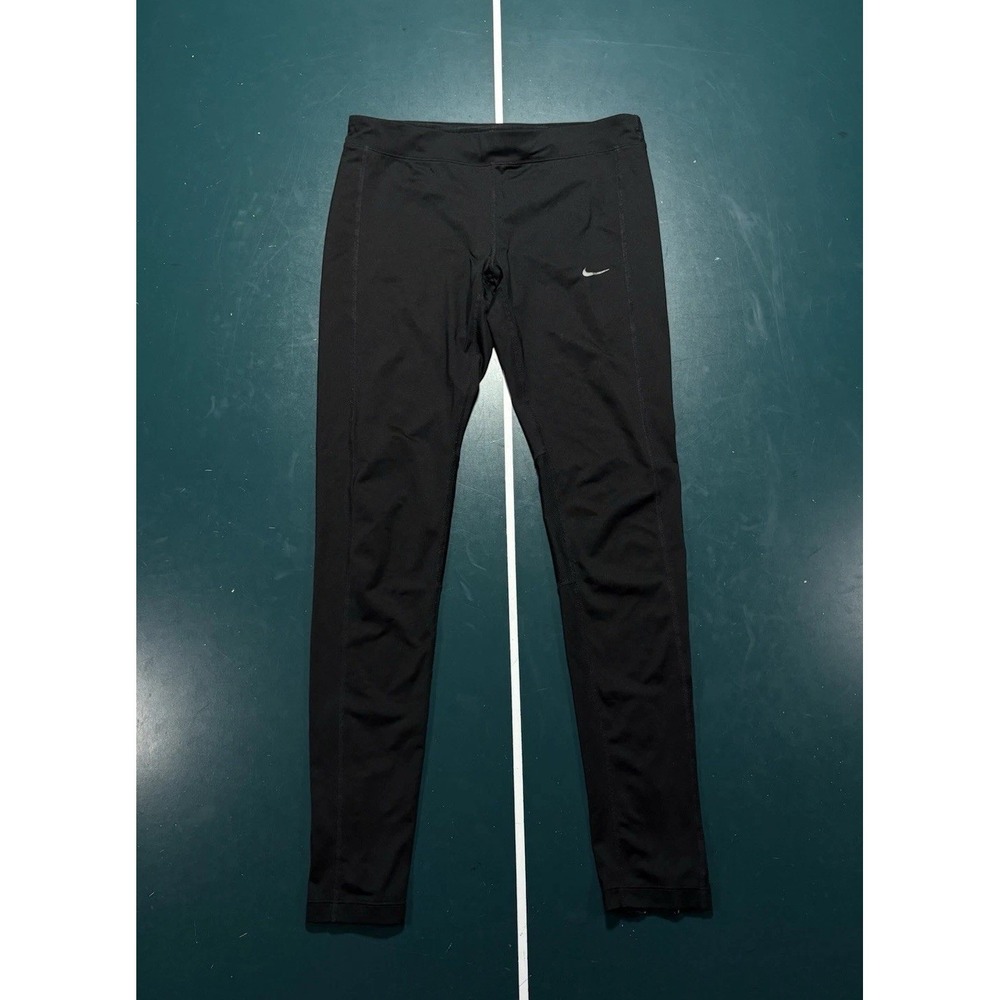 Nike Dri-Fit Essential Tights Women's Large Black Running Reflective Zip Pants